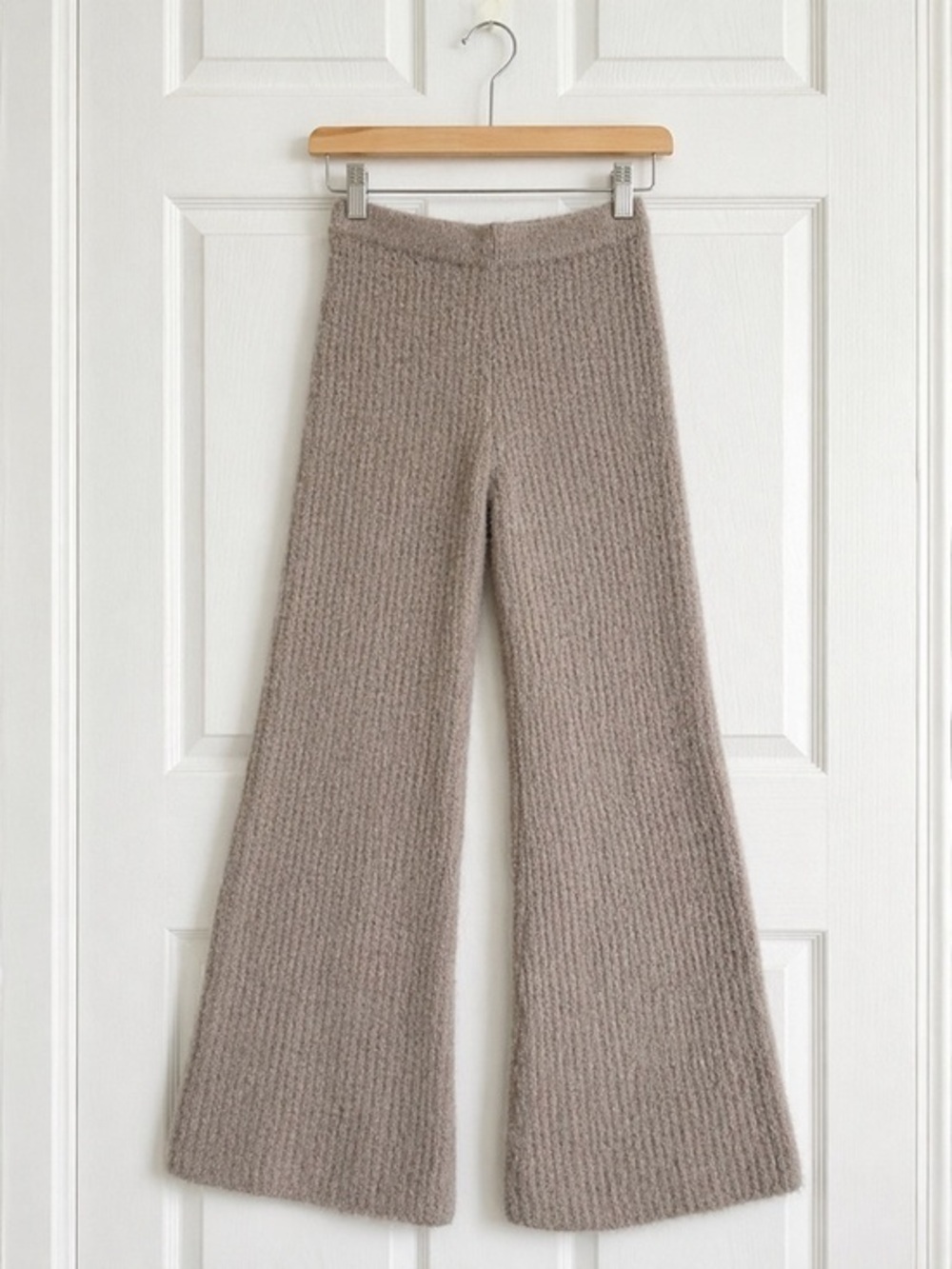 Saltwater LUXE Cozy Knit Wide-Leg Lounge Pants Taupe Fuzzy Teddy